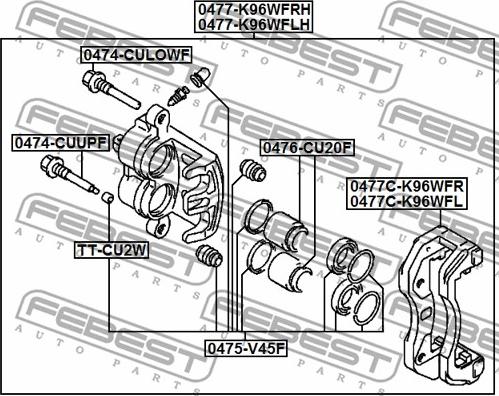 Febest 0477-K96WFRH - Bremžu suports www.autospares.lv