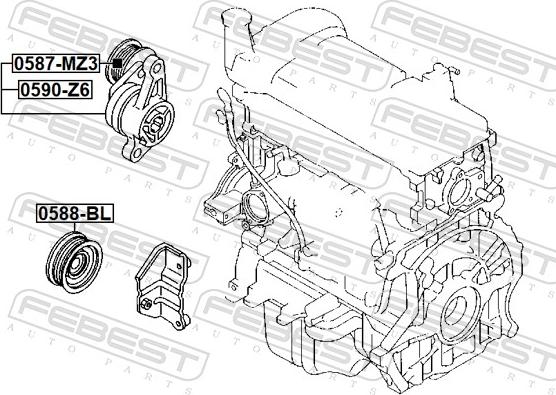 Febest 0590-Z6 - Siksnas spriegotājs, Ķīļsiksna www.autospares.lv