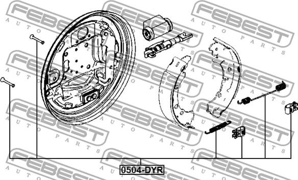 Febest 0504-DYR - Piederumu komplekts, Stāvbremzes mehānisma bremžu loks www.autospares.lv