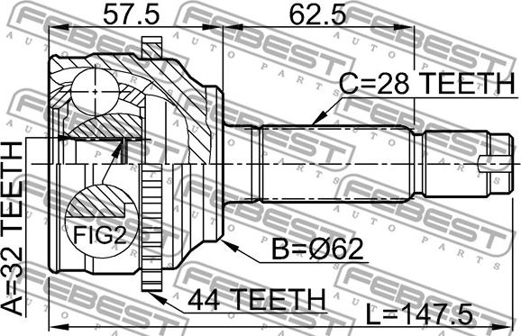 Febest 0510-044A44 - Šarnīru komplekts, Piedziņas vārpsta www.autospares.lv