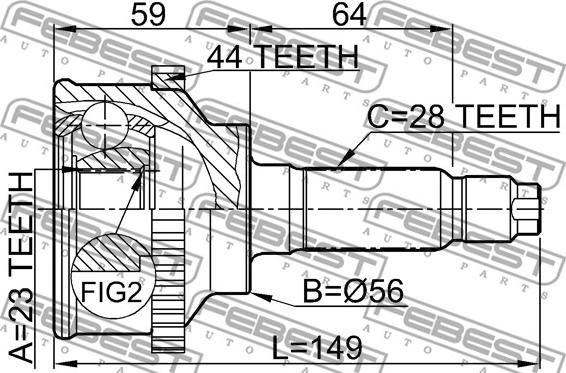 Febest 0510-018A44 - Šarnīru komplekts, Piedziņas vārpsta www.autospares.lv