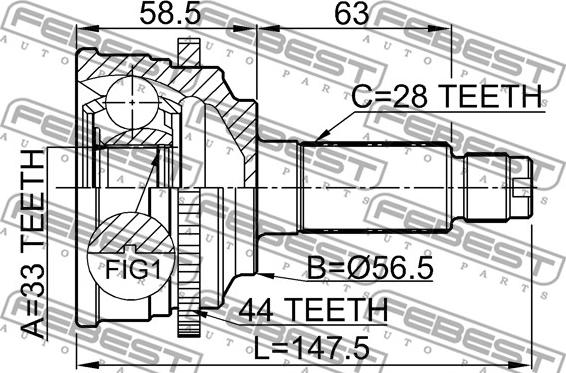 Febest 0510-M6A44 - Šarnīru komplekts, Piedziņas vārpsta www.autospares.lv