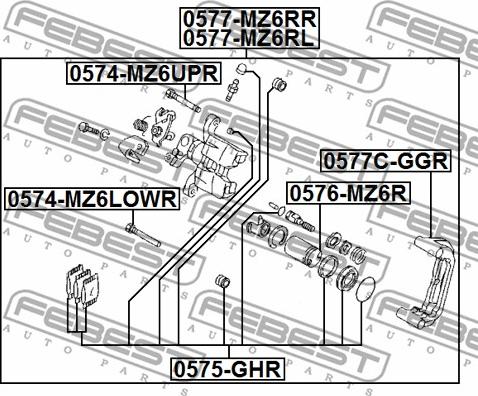 Febest 0577C-GGR - Bremžu suporta skavas stipr. korpusa kompl. www.autospares.lv