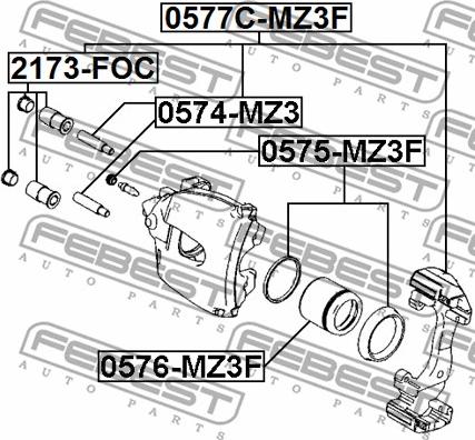 Febest 0575-MZ3F - Remkomplekts, Bremžu suports www.autospares.lv