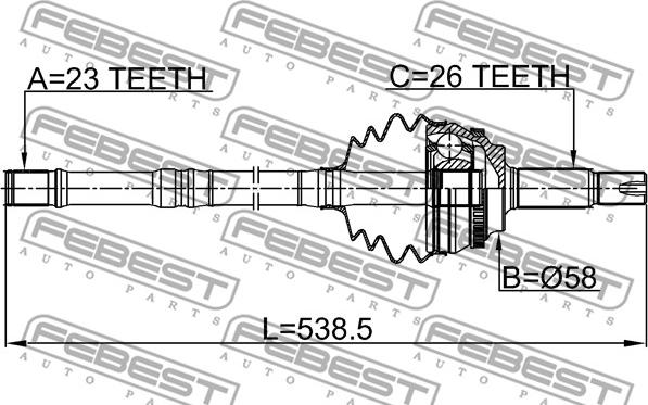 Febest 0114-ZZE120A48LH - Šarnīru komplekts, Piedziņas vārpsta www.autospares.lv