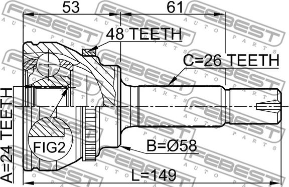 Febest 0110-055A48 - Šarnīru komplekts, Piedziņas vārpsta autospares.lv