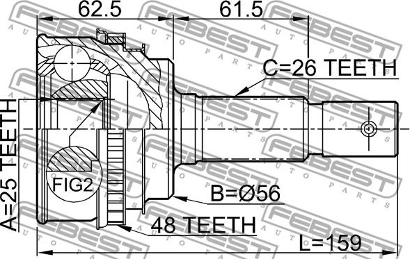 Febest 0110-005A48 - Šarnīru komplekts, Piedziņas vārpsta www.autospares.lv