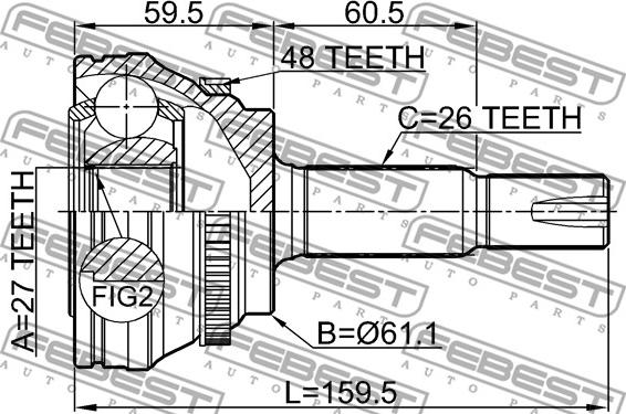 Febest 0110-ASV50A48 - Šarnīru komplekts, Piedziņas vārpsta www.autospares.lv