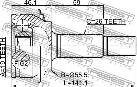 Febest 0110-KSP90Z19 - Шарнирный комплект, ШРУС, приводной вал www.autospares.lv