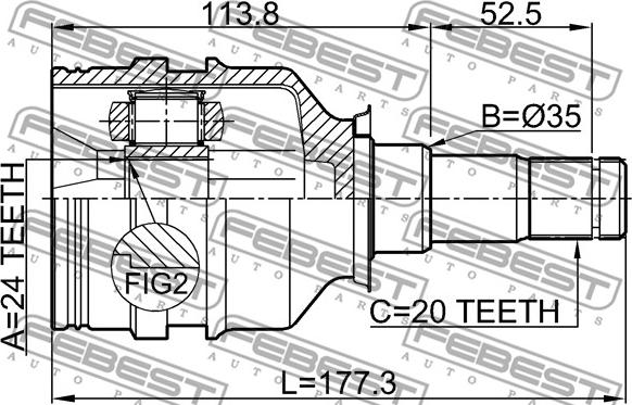 Febest 0111-220LH - Šarnīru komplekts, Piedziņas vārpsta www.autospares.lv