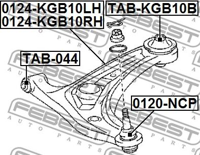 Febest 0124-KGB10LH - Neatkarīgās balstiekārtas svira, Riteņa piekare www.autospares.lv