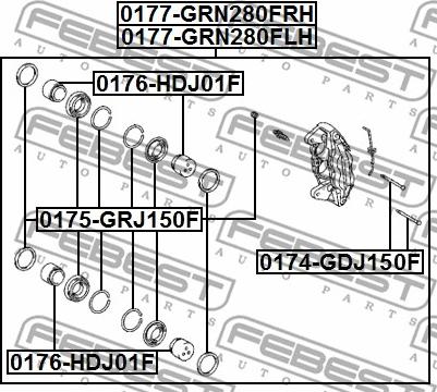 Febest 0174-GDJ150F - Vadīkla, Bremžu suports www.autospares.lv