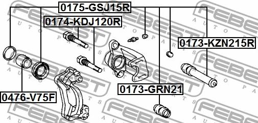 Febest 0174-KDJ120R - Vadīkla, Bremžu suports www.autospares.lv