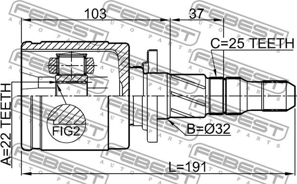 Febest 0811-B12R - Шарнирный комплект, ШРУС, приводной вал www.autospares.lv