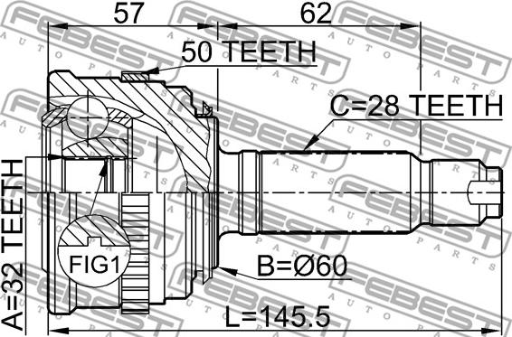 Febest 0310-022A50 - Šarnīru komplekts, Piedziņas vārpsta www.autospares.lv