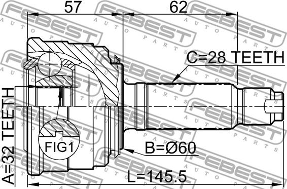 Febest 0310-022 - Šarnīru komplekts, Piedziņas vārpsta www.autospares.lv