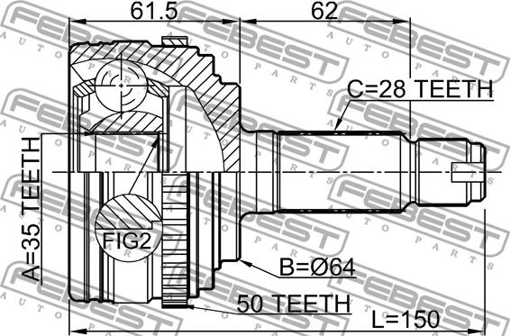 Febest 0310-RBA50 - Šarnīru komplekts, Piedziņas vārpsta www.autospares.lv