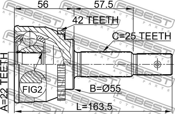 Febest 0210-013A42 - Šarnīru komplekts, Piedziņas vārpsta autospares.lv