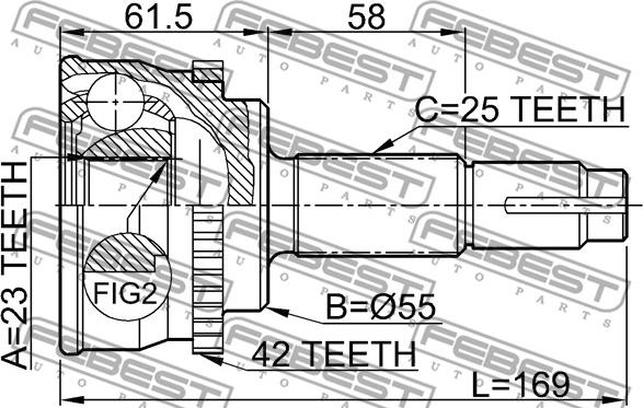 Febest 0210-017A42 - Šarnīru komplekts, Piedziņas vārpsta autospares.lv