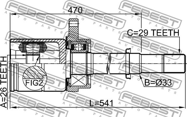 Febest 0211-J31VQ35RH - Šarnīru komplekts, Piedziņas vārpsta www.autospares.lv