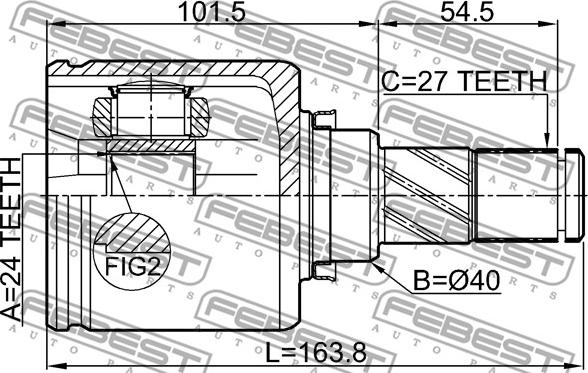 Febest 0211-J32MR20LH - Šarnīru komplekts, Piedziņas vārpsta www.autospares.lv