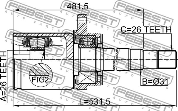 Febest 0211-V42RH - Šarnīru komplekts, Piedziņas vārpsta autospares.lv