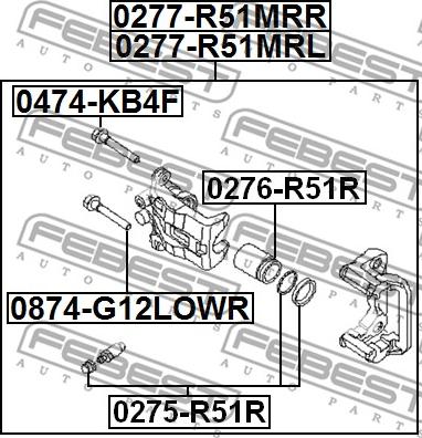 Febest 0277-R51MRL - Bremžu suports www.autospares.lv