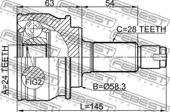 Febest 0710-GVJBR - Шарнирный комплект, ШРУС, приводной вал www.autospares.lv