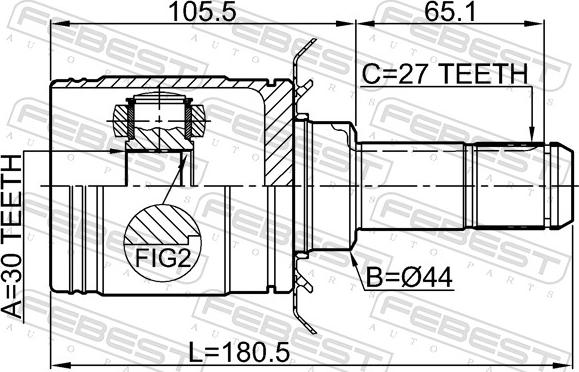 Febest 1911-F30R - Šarnīru komplekts, Piedziņas vārpsta www.autospares.lv