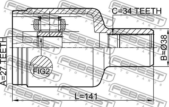 Febest 1611-221FLH - Šarnīru komplekts, Piedziņas vārpsta www.autospares.lv