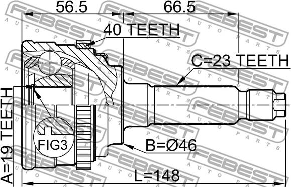 Febest 1110-M100A40 - Šarnīru komplekts, Piedziņas vārpsta www.autospares.lv