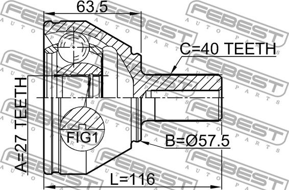 Febest 2910-FLIIF - Šarnīru komplekts, Piedziņas vārpsta www.autospares.lv