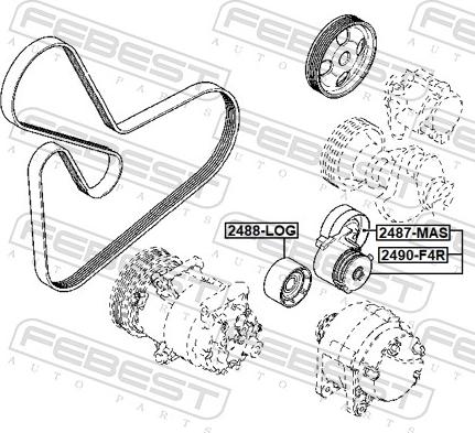 Febest 2490-F4R - Siksnas spriegotājs, Ķīļsiksna www.autospares.lv