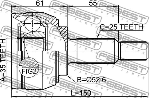 Febest 2410-DUSTAWD - Šarnīru komplekts, Piedziņas vārpsta www.autospares.lv