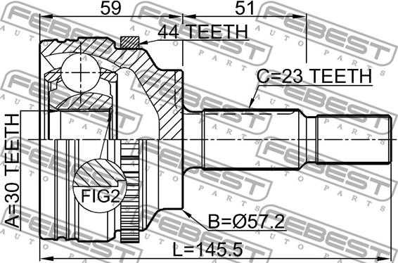 Febest 2410-KANGA44 - Šarnīru komplekts, Piedziņas vārpsta www.autospares.lv