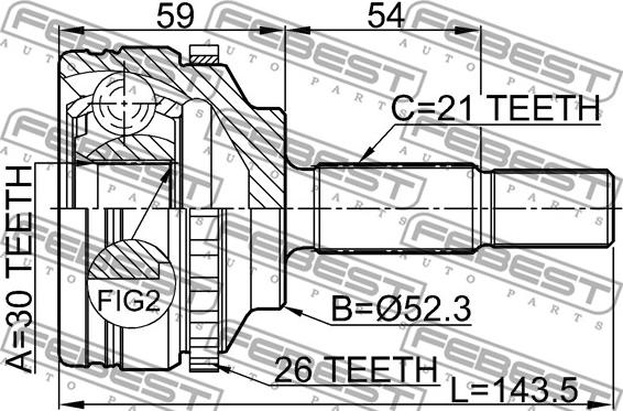 Febest 2410-LOGA26 - Šarnīru komplekts, Piedziņas vārpsta www.autospares.lv