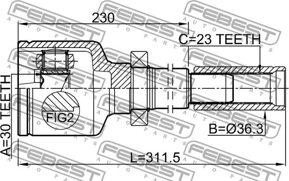 Febest 2411-MEGIIRH - Šarnīru komplekts, Piedziņas vārpsta www.autospares.lv