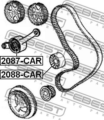 Febest 2087-CAR - Spriegotājrullītis, Gāzu sadales mehānisma piedziņas siksna www.autospares.lv