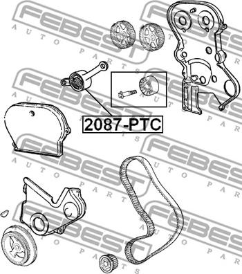 Febest 2087-PTC - Spriegotājrullītis, Gāzu sadales mehānisma piedziņas siksna www.autospares.lv