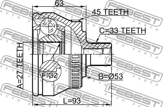 Febest 2310-034A45 - Šarnīru komplekts, Piedziņas vārpsta www.autospares.lv