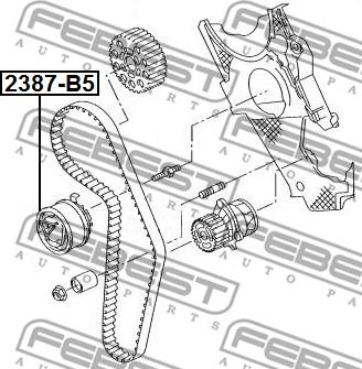 Febest 2387-B5 - Spriegotājrullītis, Gāzu sadales mehānisma piedziņas siksna autospares.lv