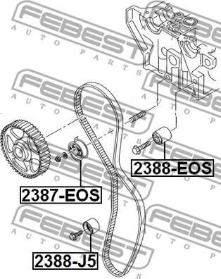 Febest 2387-EOS - Spriegotājrullītis, Gāzu sadales mehānisma piedziņas siksna www.autospares.lv