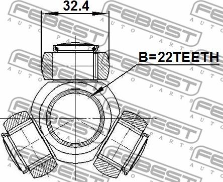 Febest 2216-SPA - Трипоид, муфта с шипами, приводной вал www.autospares.lv