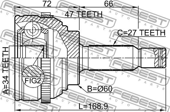 Febest 2210-MAGA47 - Šarnīru komplekts, Piedziņas vārpsta www.autospares.lv