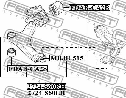 Febest 2724-S60RH - Neatkarīgās balstiekārtas svira, Riteņa piekare www.autospares.lv