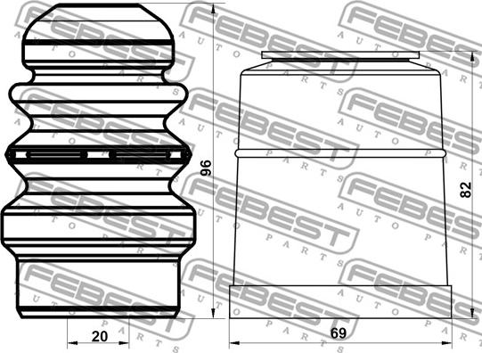 Febest ADSHB-A6IIIF-KIT - Putekļu aizsargkomplekts, Amortizators www.autospares.lv