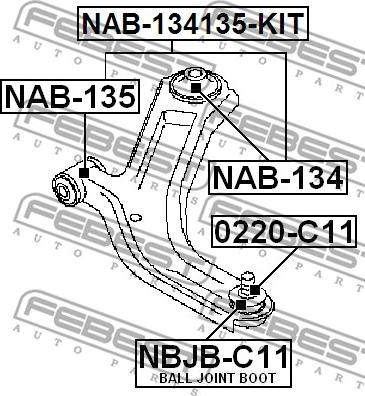 Febest NAB-134 - Сайлентблок, рычаг подвески колеса www.autospares.lv