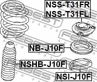 Febest NB-J10F - Ritgultnis, Amortizatora statnes balsts www.autospares.lv