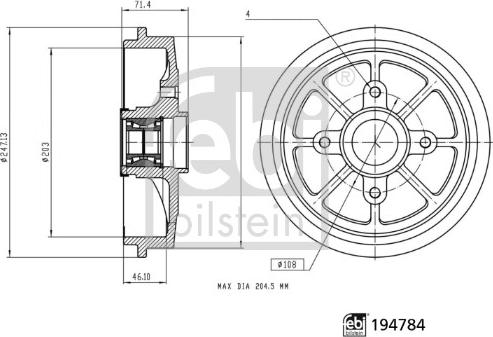 Febi Bilstein 194784 - Bremžu trumulis www.autospares.lv