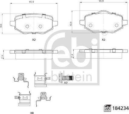 Febi Bilstein 184234 - Brake Pad Set, disc brake www.autospares.lv